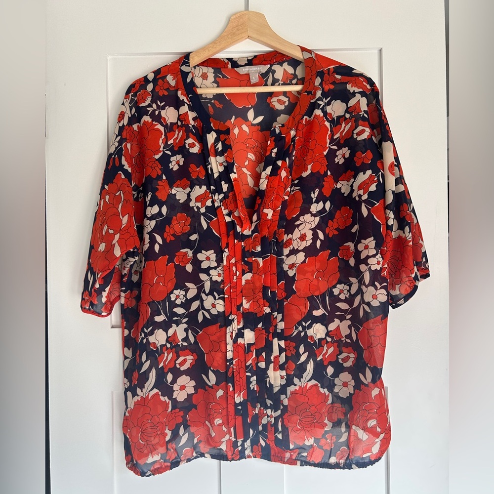 Bold Floral Sheer V-neck Top